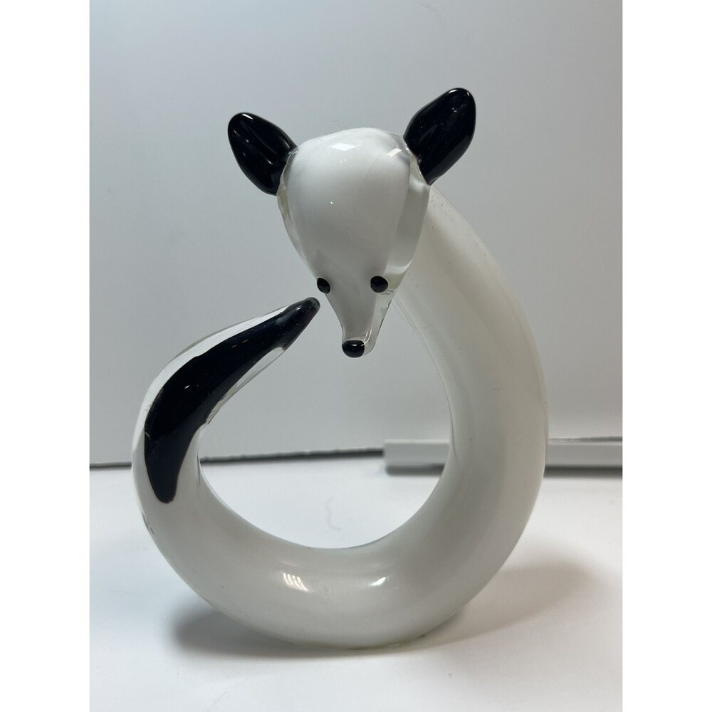 Art Glass Black And White Arctic Fox Figurine Sculpture
